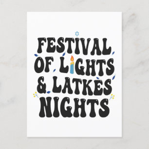 Cartão Postal De Convite Festival de Luzes e Noites de Latkes, Hanukkah Div