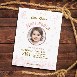 Cartão Postal De Convite First Rodeo Pink Cowgirl First Birthday
