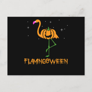 Cartão Postal De Convite Flamingo  Abóbora Flamingoween Dia das Bruxas Páss