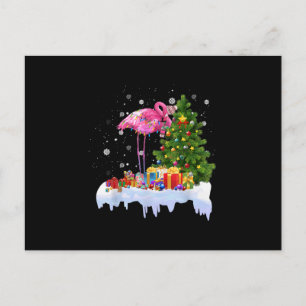 Cartão Postal De Convite Flamingo Christmas Tree Lights