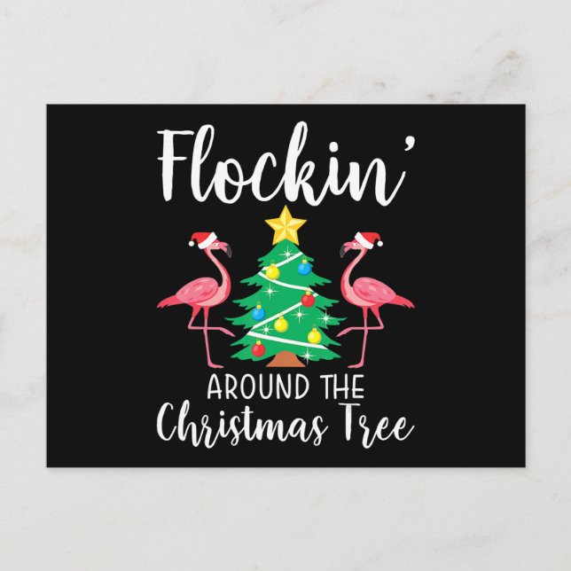 Cartão Postal De Convite Flamingo | Flamingos em Volta da Árvore de Natal F (Frente)