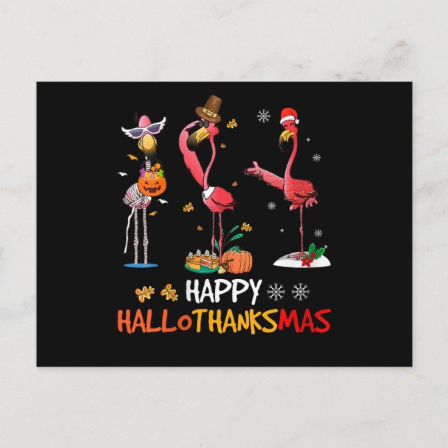 Cartão Postal De Convite Flamingo | Mulheres Flamingo Happy HalloThanksmas (Frente)