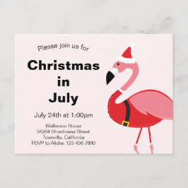 Cartão Postal De Convite Flamingo Papai noel Natal em julho