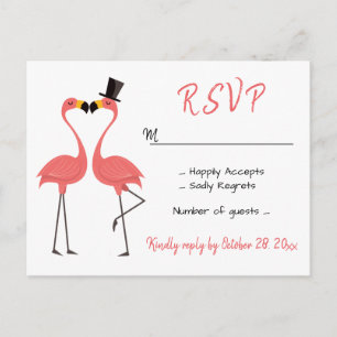 Cartão Postal De Convite Flamingo Pink RSVP Casamento Tropical Luau Beach