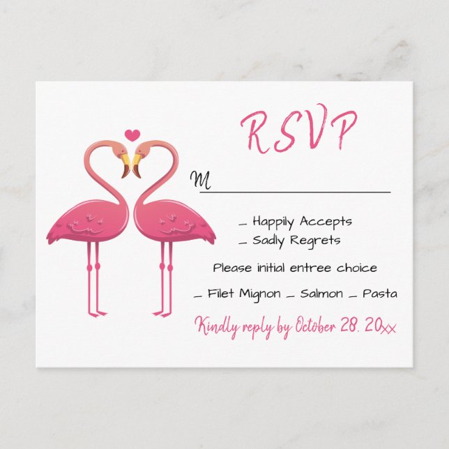 Cartão Postal De Convite Flamingo Pink RSVP Casamento Tropical Luau Beach (Frente)