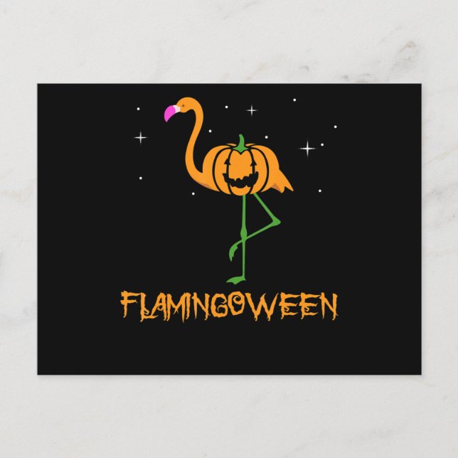 Cartão Postal De Convite Flamingo |Pumpkin Halloween Flamingbetween Bird Pi (Frente)