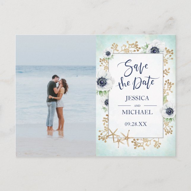 Cartão Postal De Convite Flor Anêmona Da Caligrafia Moderna Salva A Data (Frente)