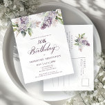 Cartão Postal De Convite Flor aniversário de 30 anos Purple Primavera Lilac<br><div class="desc">Lilases púrpuras de aquarela suave criam um convite para aniversário de 30 anos de primavera bonito. A caligrafia adiciona uma estética elegante. Faz parte da coleção Purple Primavera Lilac Flower. Ele permite que você escolha um tema e, em seguida, crie facilmente um conjunto único de convites, sinais de boas-vindas e...</div>