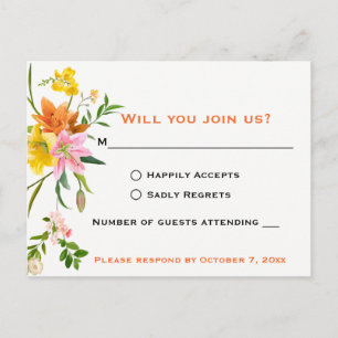 Cartão Postal De Convite Flor de Laranja Floral RSVP Lírio - Casamento - Ro