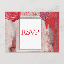 Cartão Postal De Convite Flor RSVP Vermelha e quadro de imagem