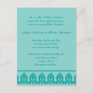 Cartão Postal De Convite Flora Wedding Convite-Teal/Teal