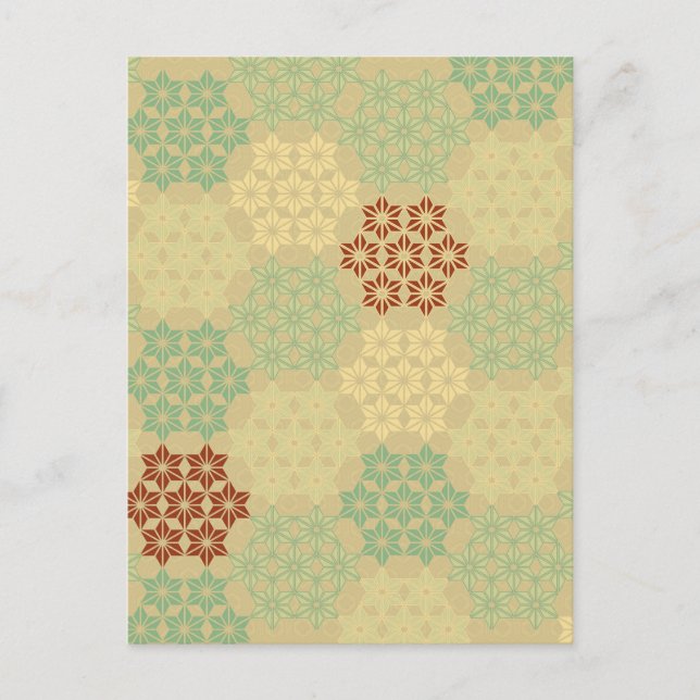 Cartão Postal De Convite Floral (Asanoha) Pattern Gold (Frente)