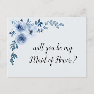 Cartão Postal De Convite floral azul você será meu cartão de madrinha de ca
