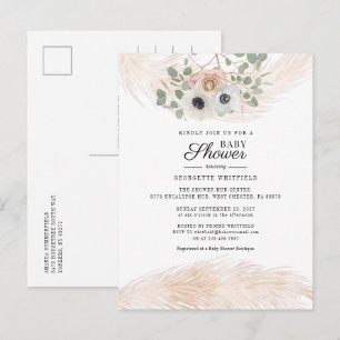 Cartão Postal De Convite Floral Boho Pampas Grass Chá de fraldas
