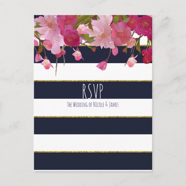 Cartão Postal De Convite Floral com RSVP Moderno de Glitter Dourado Faux (Frente)