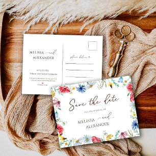 Cartão Postal De Convite Floral De Jardim De Flores Selvagens Salvar A Data