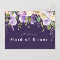 floral roxo você será meu cartão de Madrinha de ca