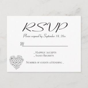 Cartão Postal De Convite Floral RSVP Anêmonas Pretas Coração Flores Casamen