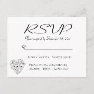 Cartão Postal De Convite Floral RSVP Anêmonas Pretas Corações Flores Casame