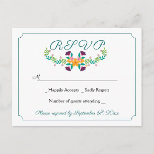 Cartão Postal De Convite Floral RSVP Verde Festa de Casamento Flor Boho Ver