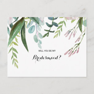 Cartão Postal De Convite Floral Tropical e Greenery Bridesmaid