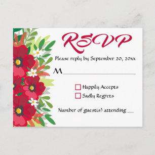 Cartão Postal De Convite Floral Vermelho RSVP Flores Burgundy Aquarela Fest