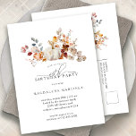Cartão Postal De Convite Flores brancas de queda de abóbora 60ª Festa de an<br><div class="desc">As abóboras de queda estão aninhadas em delicadas flores silvestres amarelas do ouro e laranja para criar uma estética elegante. Todo o texto é editável para que você possa facilmente artesanato seu próprio humor especial.</div>