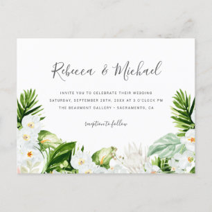 Cartão Postal De Convite Flores Brancas de Verão e Casamento Verde