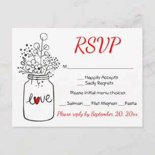 Cartão Postal De Convite Flores de Casamento em Pote de Pedra RSVP Preto Rú