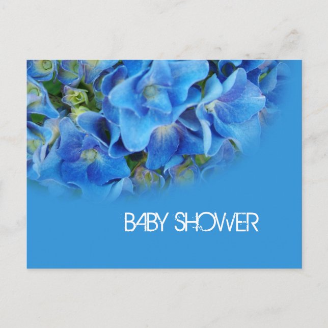 Cartão Postal De Convite flores de hortênsia azul baby shower (Frente)