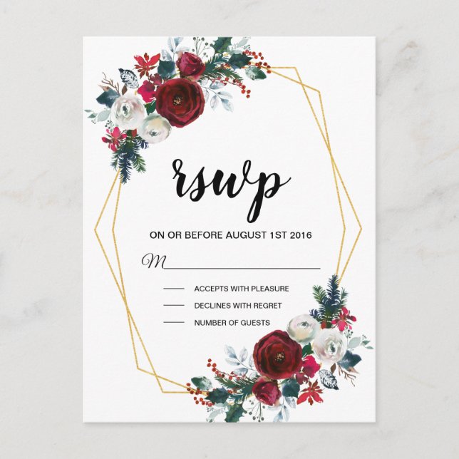 Cartão Postal De Convite Flores de inverno geométricas Douradas da Frame Bu (Frente)