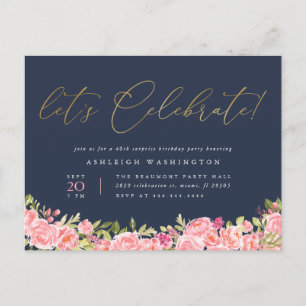 Cartão Postal De Convite Flores de Mola de Aquarela Festa de aniversário Su