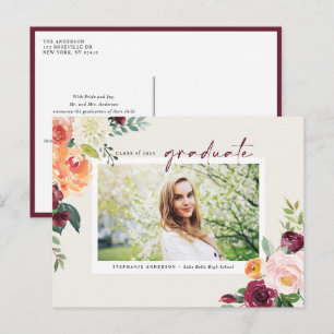Cartão Postal De Convite Flores de Outono em Aquarela Foto Graduação
