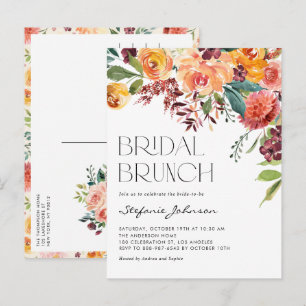 Cartão Postal De Convite Flores de Outono Rústicas em Aquarela para Brunch 