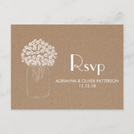 Cartão Postal De Convite Flores de Papel Rustic Kraft Brown Casando RSVP