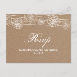 Cartão Postal De Convite Flores de Papel Rustic Kraft Brown Casando RSVP