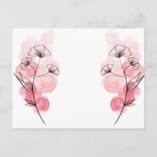 Cartão Postal De Convite Flores de Tinta Alcoólica Rosa (Frente)