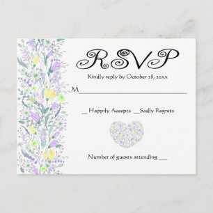 Cartão Postal De Convite Flores para casamentos RSVP Roxo-Amarelo