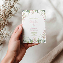 Cartão Postal De Convite Flores rosa e verde