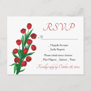 Cartão Postal De Convite Flores Vermelhas de Tulipa RSVP Floral Casamento F