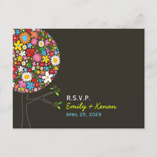 Cartão Postal De Convite Flores Whimsical Spring Pop RSVP de Casamento de Á