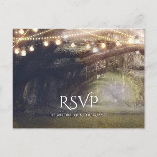 Cartão Postal De Convite Floresta Encantada Luzes da Floresta Rústica Casam
