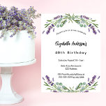 Cartão Postal De Convite Florestas de lavanda de aniversário eucalipto verd<br><div class="desc">Um convite clássico para uma festa de aniversário de 40º (ou qualquer idade). Decorado com flores de lavanda e verde de eucalipto. Personalize e adicione seu nome e detalhes da festa.</div>