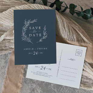 Cartão Postal De Convite Folha mínima   Slate Blue Salvar Data