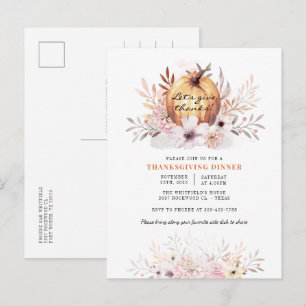 Cartão Postal De Convite Folhas de Outono Floral Rústico Abóbora Dia de Açã