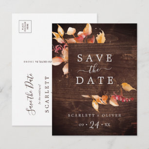 Cartão Postal De Convite Folhas de outono   Rústica Madeira Salva cartão po