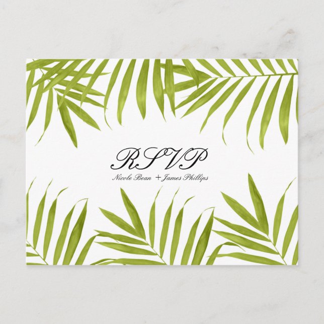 Cartão Postal De Convite Folhas Tropicais Verão Casamento Elegante RSVP (Frente)