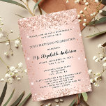 Cartão Postal De Convite formal elegante de rosa de festa de aniversário de<br><div class="desc">Para uma elegante festa de aniversário 50th (ou qualquer idade). Um fundo de aparência metálica falsa rosa dourado. Decorado com rosa dourado falso brilho. Personalize e adicione um nome e detalhes da parte. O nome é escrito com um script de estilo manuscrito</div>
