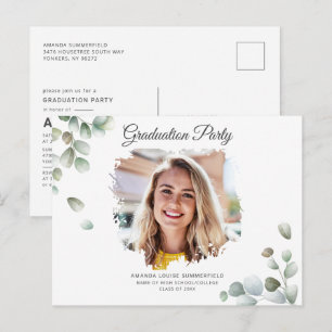 Cartão Postal De Convite Formando 2022 "Eucalyptus Succulent Greenery Gradu