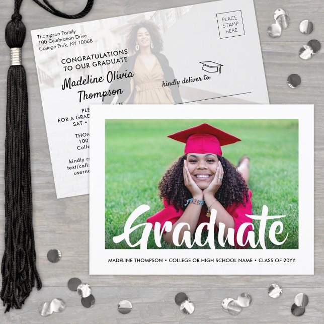 Cartão Postal De Convite Formando de Caligrafia Moderna Festa de formatura  (Criador carregado)